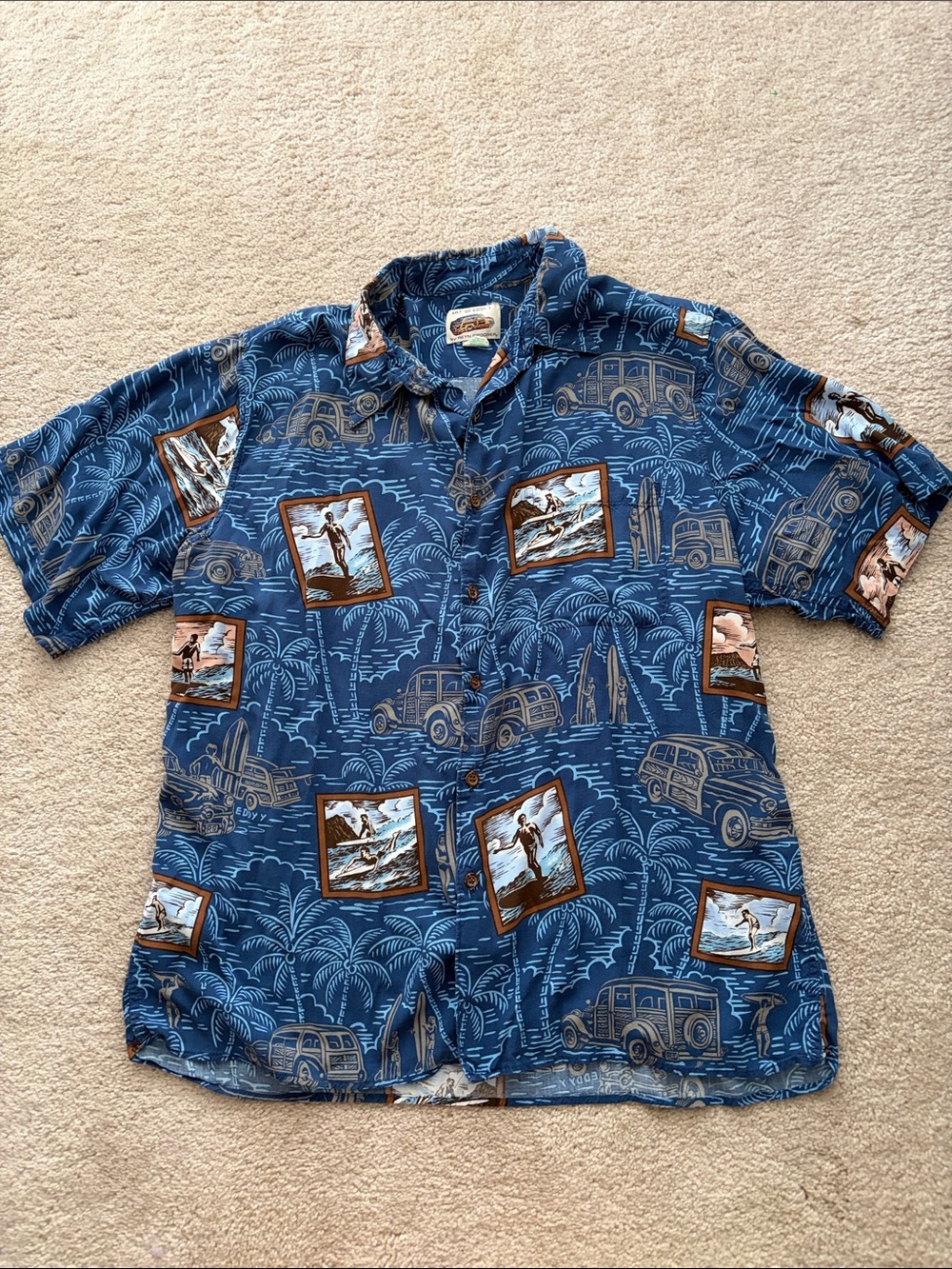 Blue Hawaiian Surf Print Short-Sleeve Shirt - Casual Beach Shirt